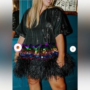 Plus Size Black Party Sequin
Feather Mini Dresses